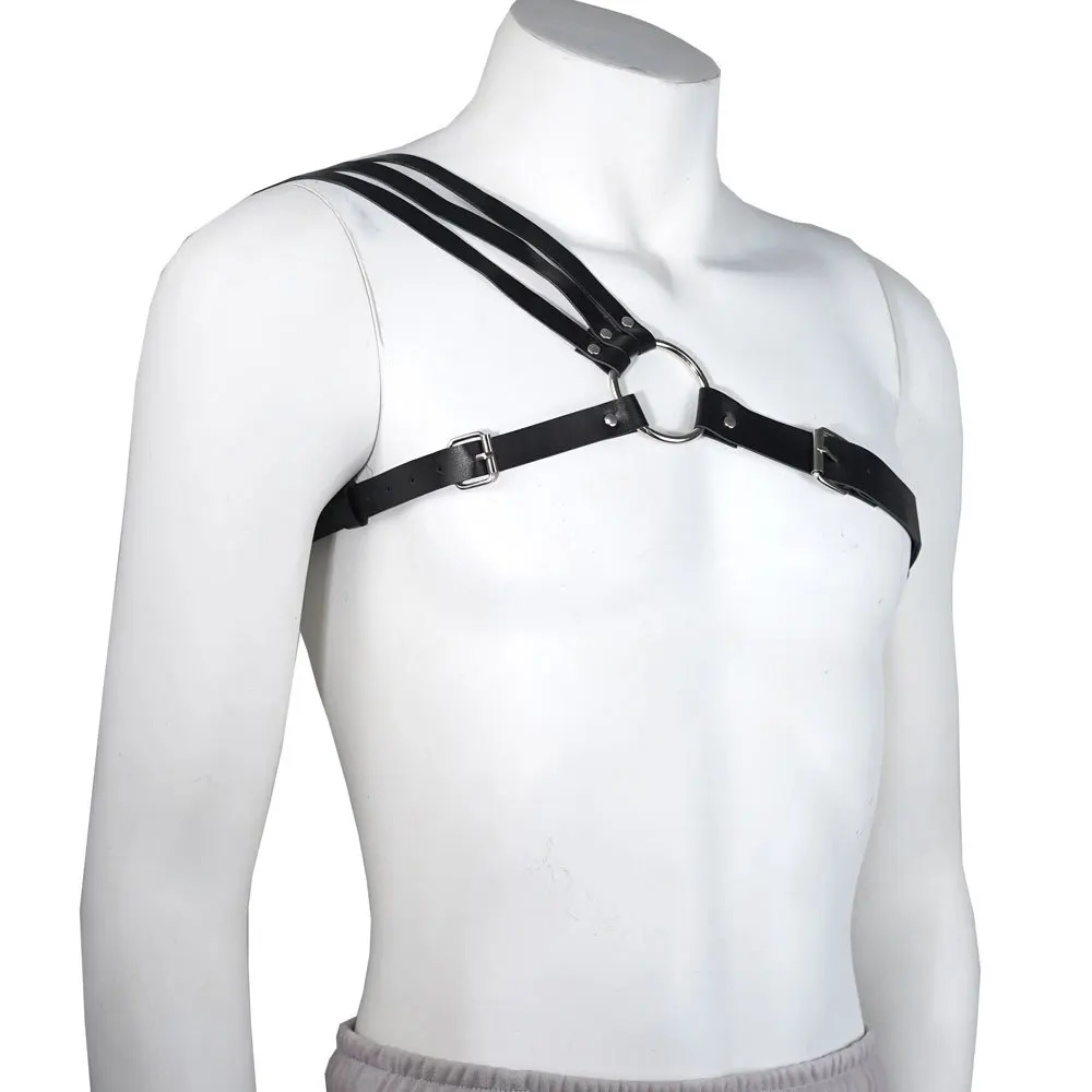 Men Harness BDSM Gay Pu Leather Studded Decor Harness Adjustable BDSM Clothing Sex Belt Erotic Costume chest harness