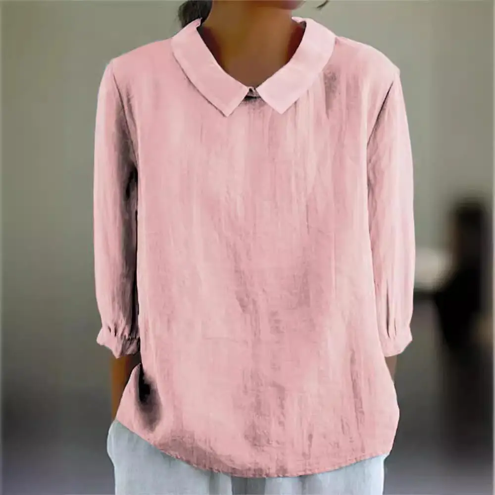 المرأة عارضة Sle القطن irt مع طوق سبعة أرباع Sve فضفاضة تناسب Gored هملين Faionable 3D تأثير أعلى