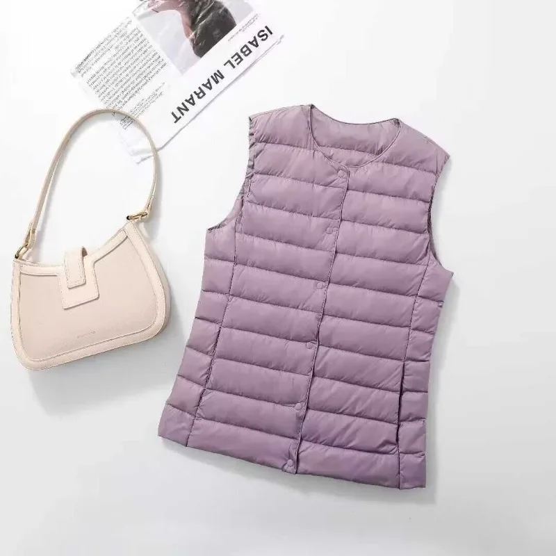 Plus Size Women's Collarless V-neck Liner Down Vest Lightweight 2024 New Down Jacket Waistcoat Warm Jacket Thin Vest
