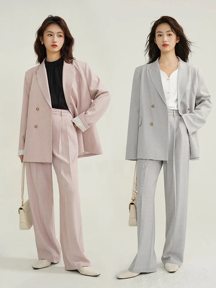 

Ele Casual Commute Women's Suiting Set High Waist Long Pants Loose Outerwear Spring Autumn Sve Color Contrast