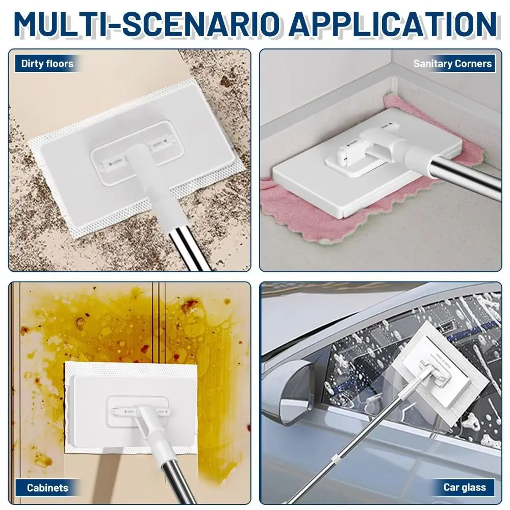 New with 3 Reusable Cloths Hands-free Mop 360° Rotating Head Clamping Dust Mops Lazy Mop Dust Removal