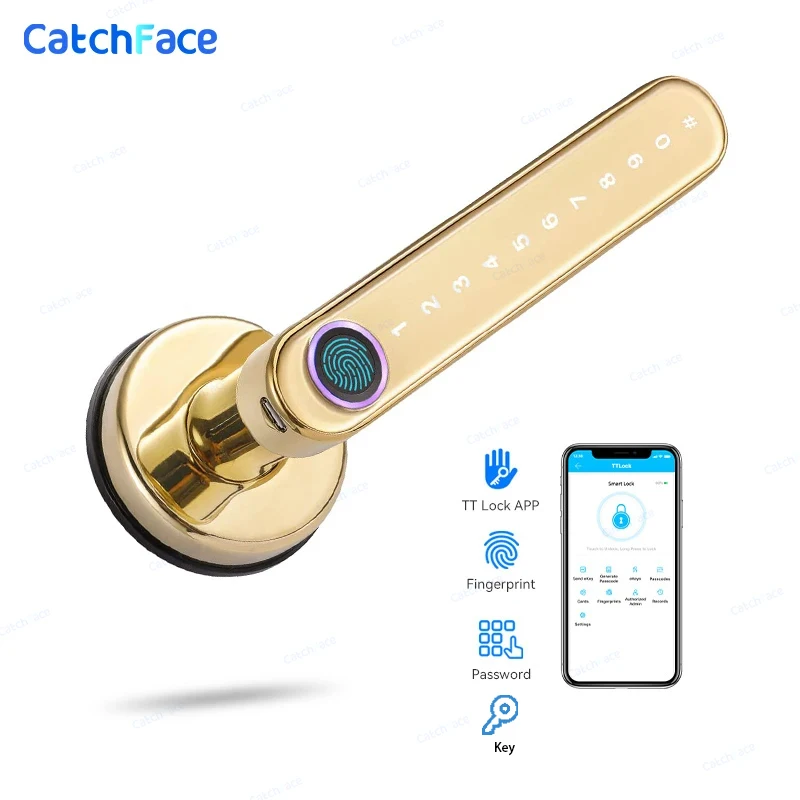 Bluetooth Biometric fingerprint lock Key Gold color TTlock APP Digital Smart door lock Electronic Handle Lock Alexa/Google Home