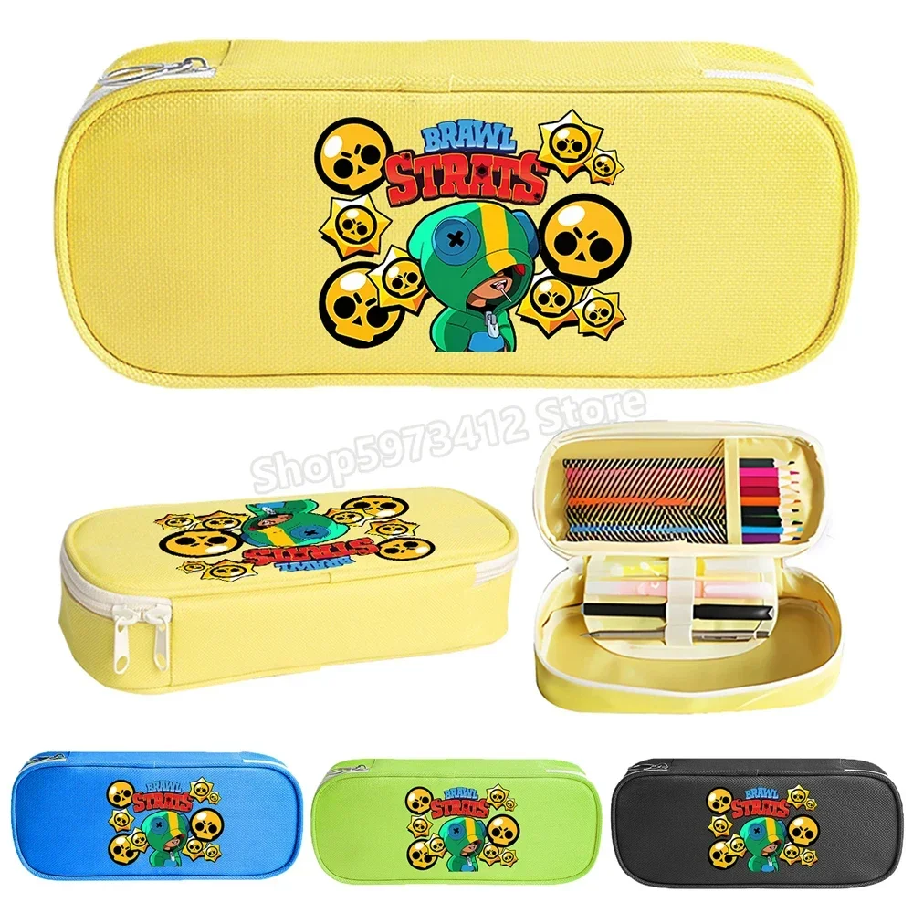 Brawls Stars Leon Print Pencil Box Crow School Supplies Spike Stationery Poco Colt Penbag Shelly Pencilcase for Kids Kawaii Gift