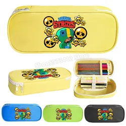 Caja de lápices con estampado de Brawls Stars Leon, suministros escolares Crow, papelería de punta, Poco Colt, Penbag Shelly, regalo Kawaii para niños