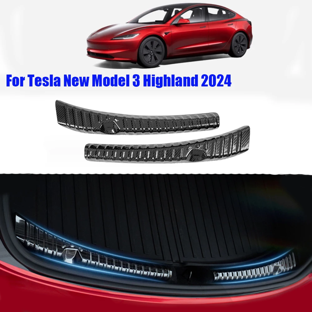 2Pcs Stainless Steel Trunk Inner Guard Car Inner Rear Bumper Guard Plate Cover Trim For Tesla Model 3 Highland 2024