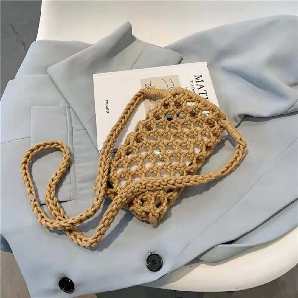 ファッション携帯電話財布中空織ソリッドカラーショルダーハンドバッグかぎ針編み軽量携帯電話バッグギフト