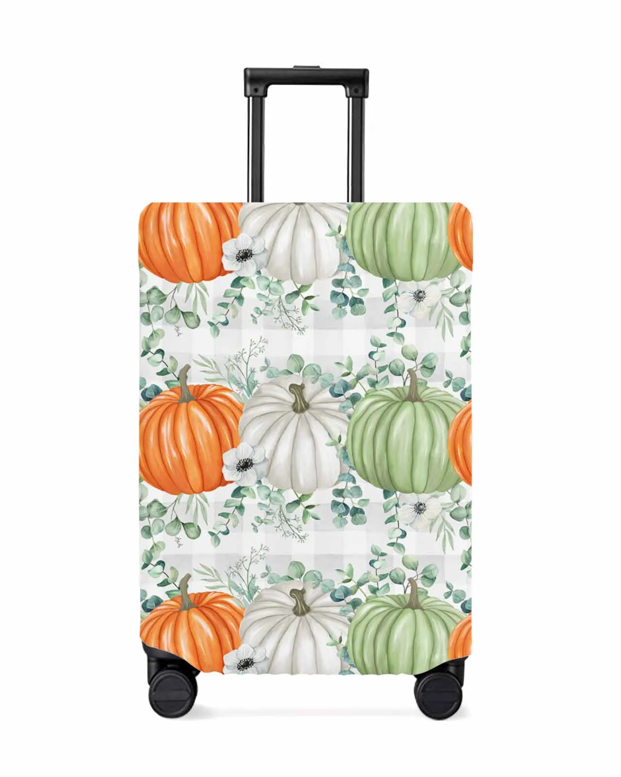 Pumpkin Eucalyptus Leaves Gray Grid Elastic Baggage Cover For 18-32 Inch Suitcase Case Dust Cover Travel Accessories