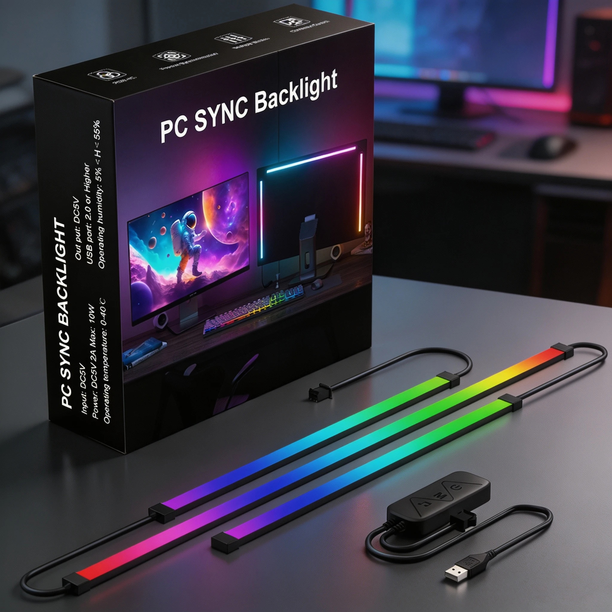 Fita de LED RGB USB para PC, Sincronização com Música, Retroiluminação LED para Monitor de 24-34 Polegadas, Lâmpada Decorativa DIY para Ambiente Festivo
