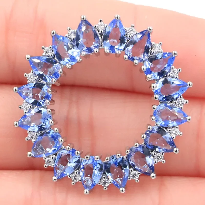 

Buy 5 Get 1 Free 31x31mm Fancy Round Shape Violet Tanzanite White Zircon Women Wedding Silver Pendant