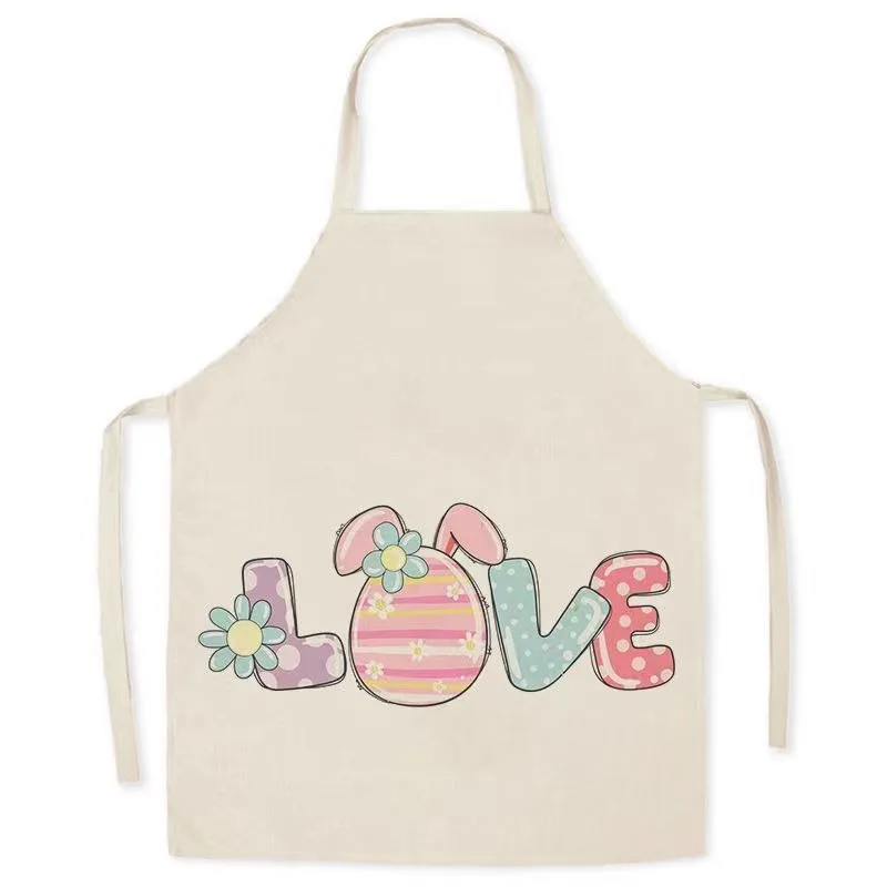 Cute bunny pattern apron linen fabric home adult cleaning anti-oil stain sleeveless bib kitchen cooking baking apron