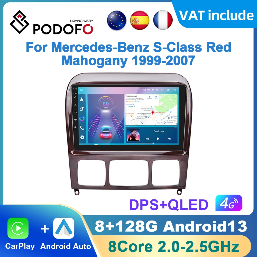 Podofo Android Carplay Car Radio For Mercedes Benz S-Class W220 1998-2005 Android Auto Car Multimedia Player GPS Navigation