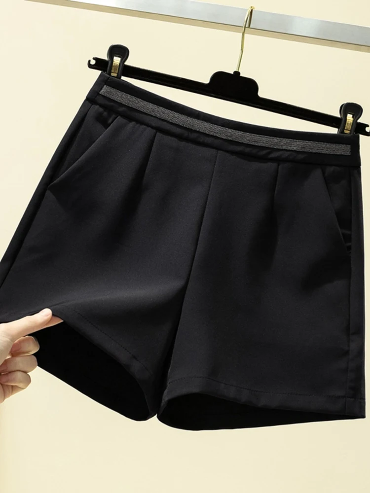 

"Summer New High Waisted Tailored Shorts Women Loose Fit Straight Leg Black Casual Versatile Trendy Outdoor Wear Boot Shorts"