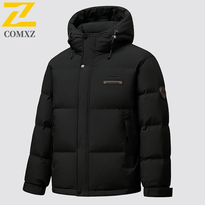 COMXZ Mens Short Down Jacket Thickened Hooded Korean Style Fashion Lightweight Puffer Coat Outdoor Cold Resistant Winter Parka