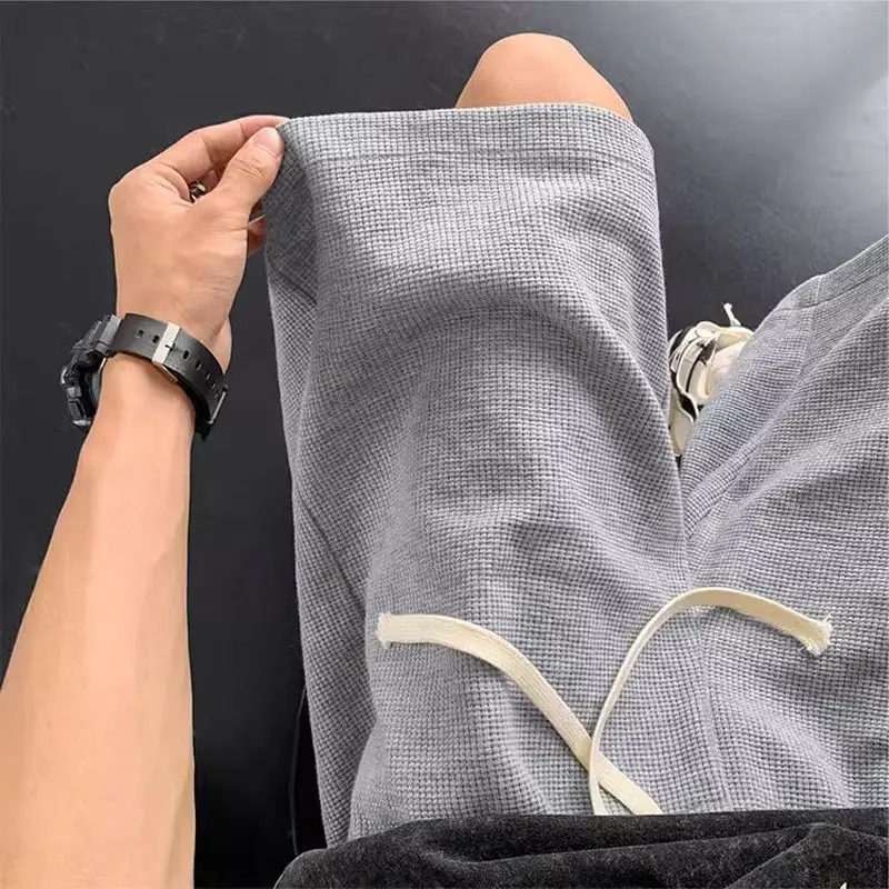 Men's Waffle Knit Shorts Summer Heavyweight Loose Fit Casual Shorts American Retro Style Above Knee Active Shorts with Pockets