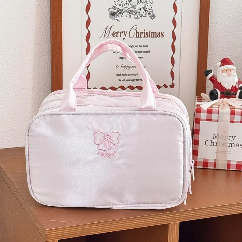 Large Capacity Travel Cosmetic Bag Women's Pink Large Tote Makeup Storage Organizer for Toiletries Easy To Carry Daily Use