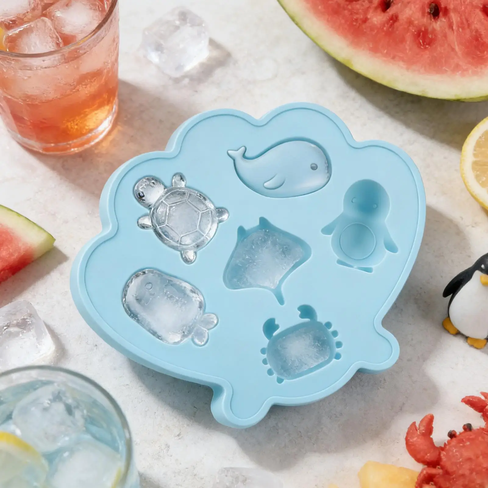 6-Cavity Chocolate Silicone Mold Whale Sea Turtle Marine Animal Shape Candy Pudding Cake Decoration Mold 3D Ice Tray