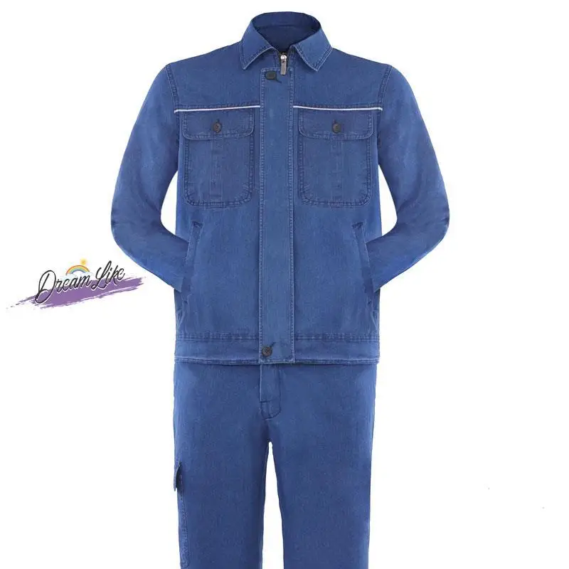 طقم ملابس عمل صيفي خفيف الوزن من القطن للرجال، بدلة واقية للحام مضادة للهب لمواقع البناء