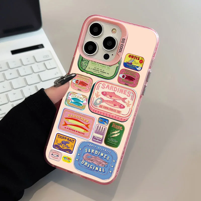 

Fish Funny Sardines Laser Phone Case For iPhone 16 15 Pro Max Plus 14 13 12 Mini 11 Pro Max Shockproof Protective Back Covers