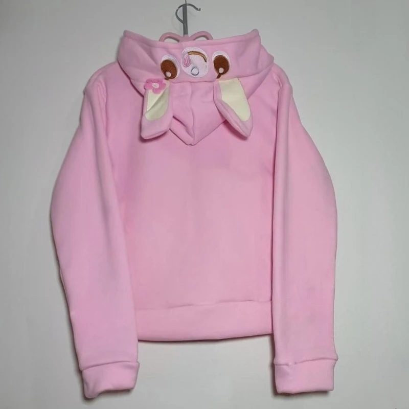 Cappotti con cappuccio con orecchie da coniglio stile Lolita giapponese Kawaii Giacca con bottoni ricamati dolce cartone animato Y2k Top da donna con tasca grunge estetica