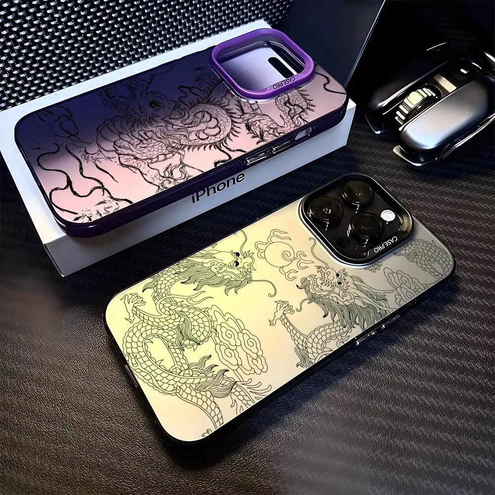 Funda para Teléfono con Diseño de Dragón Chino, Acabado Mate, Efecto Aurora Degradado, para iPhone 17 16 15 14 13 12 11 Pro Max, Protectora