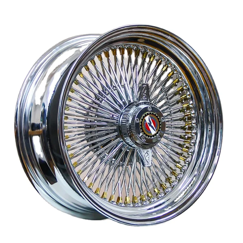 سلك عجلات كروم مع ضربة ورقاقة الحلمة الذهبية 13 14x7 15x7 15x10 16x8 17x8 17x9 بوصة النمط القياسي تكلم سلك الحافات