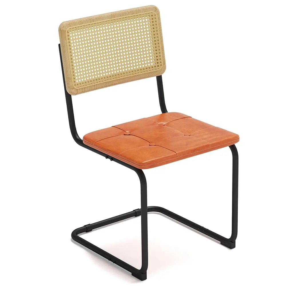 

400Lbs - Heavy Duty Rattan Dining Chair, Armrest Leather Cushions And Metal Frames, High-End And Durable With Rattan Weaving,