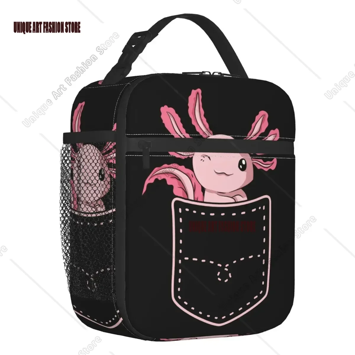 

Axolotl In Pocket Insulated Lunch Bags for Women Amphibian Exotic Animal Resuable Thermal Cooler Bento Box Kids School Children