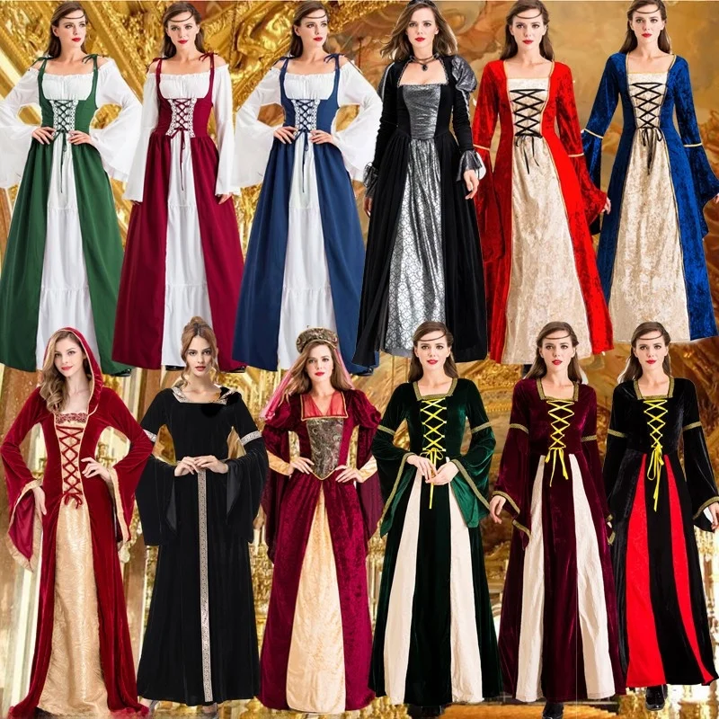 

Ретро-костюм для женщин, осенний, в средневековом стиле, наряд для Хэллоуина, костюм королевы, косплей, традиционный этнический сценический костюм