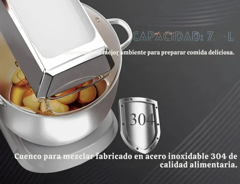 Shiro Stand Mixer 7L with 1300W Motor, Stainless Steel Bowl, 6 Speeds and Planetary Mixing, Ideal for Kneading Dough and Blending Creams, Includes Versatile Accessories for Kitchen Use. #4