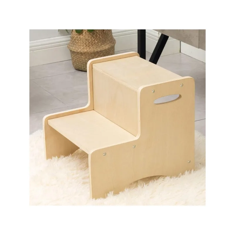 Wooden Toddler Step Stool for Kids, Bathroom Potty Stool & Kitchen Stool, Natural Two Step Stool for Bedroom,