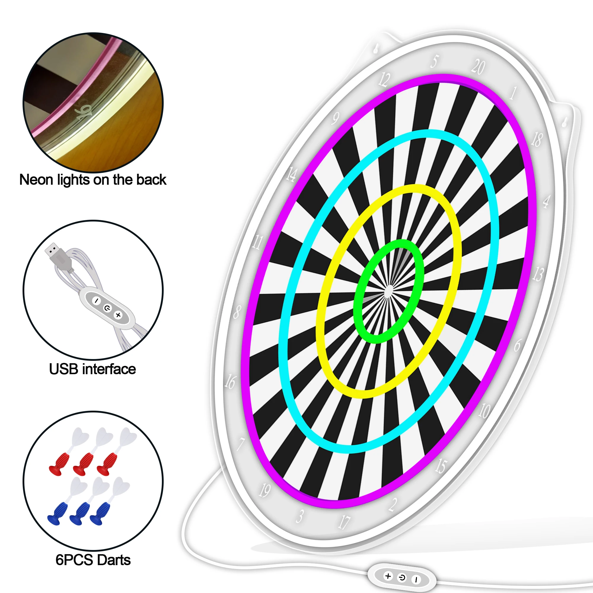 15 นิ้ว LED Illuminated อะคริลิค Dartboard รอบทิศทางพร้อมชุดซ่อมและ 6 Sucker Dart - Lighted Practice Dart Board