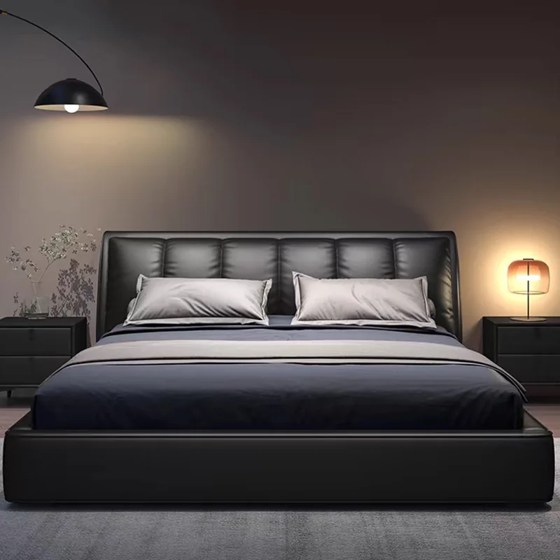 Napa leather bed 1.8m master bedroom double bed high box atmosphere storage solid wood soft bag wedding bed