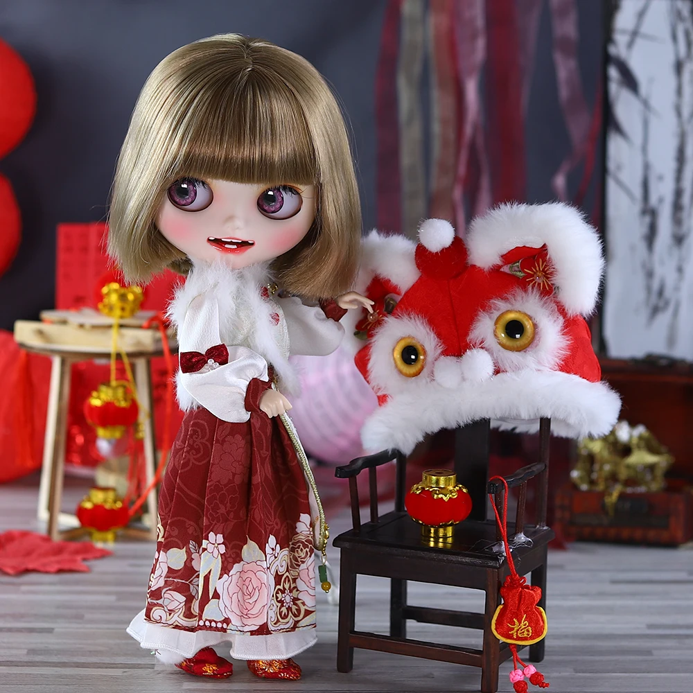 

ICY DBS Blyth Skirt 1/6 BJD New Year's Eve Celebration Costume Waking Lion Clothes Including Hat Anime Girls Toys Gifts SD