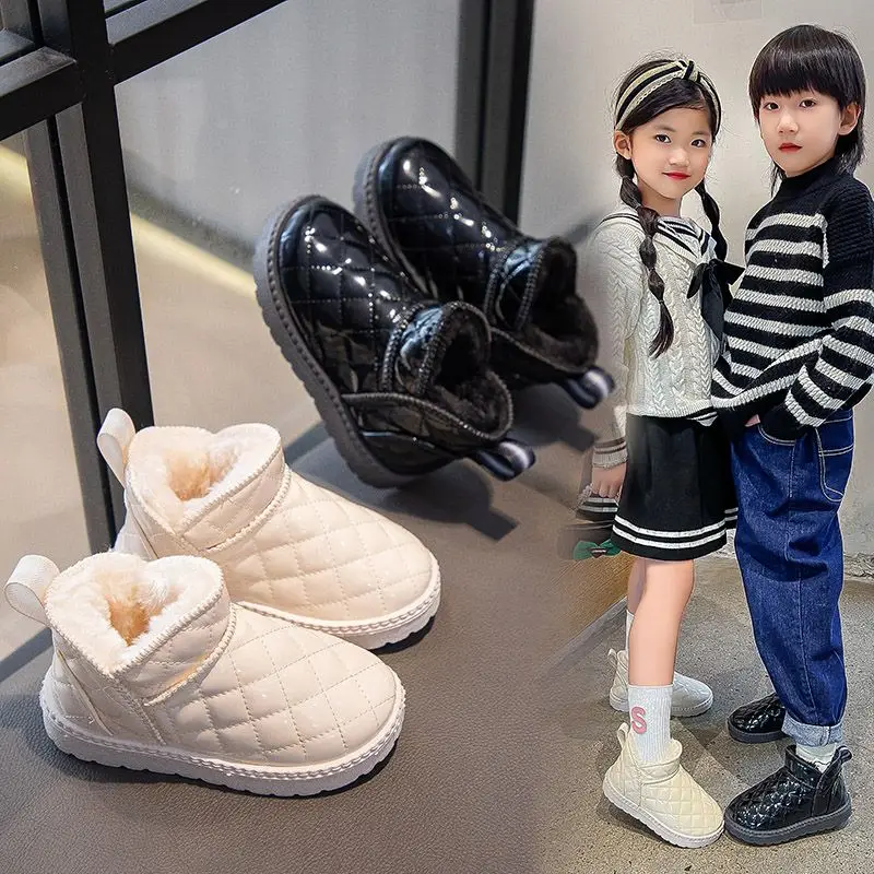 Kids Waterproof Leather Snow Boots Winter 2026 New Arrival Thick Warm Lined Non Slip Short Boots for Boys Girls