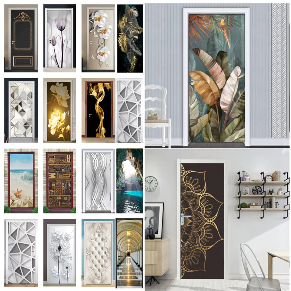 3D Vision PVC Door Sticker Wallpaper For Living Room Bedroom Decor Adhesive Removable Wall Poster Home Design Mural Deurstickers