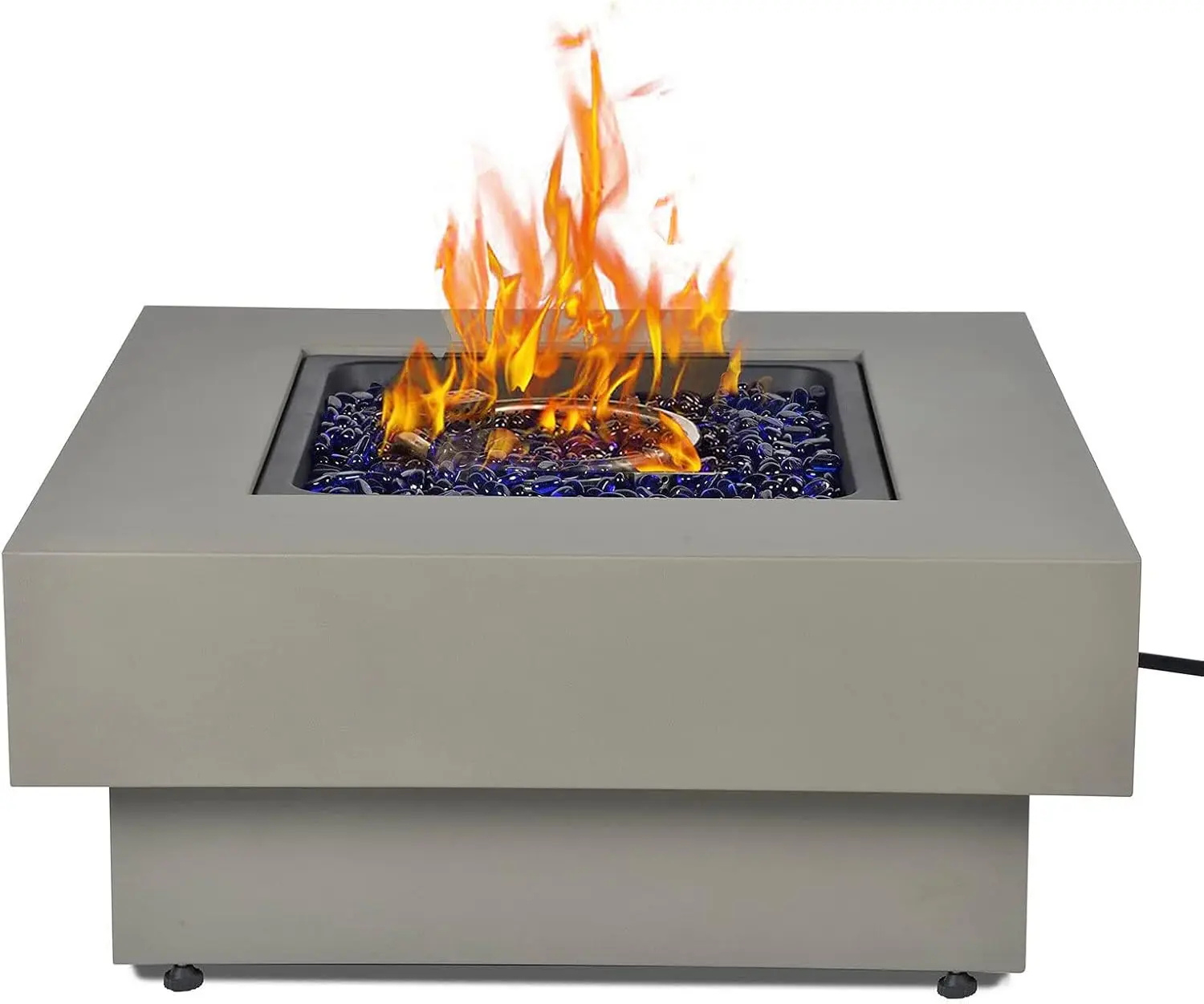 33-inch 50,000 BTU Outdoor Gas Fireplace for Patio, Square Low Profile Fire Table w/Lid, Glass Rocks, Rain Cover, Pre-Attached