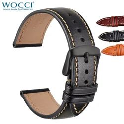 WOCCI Quality Full Grain Italian Leather Watch Band Men 18mm 20mm 22mm Black Brown Red Stainless Steel Buckle strap accessories