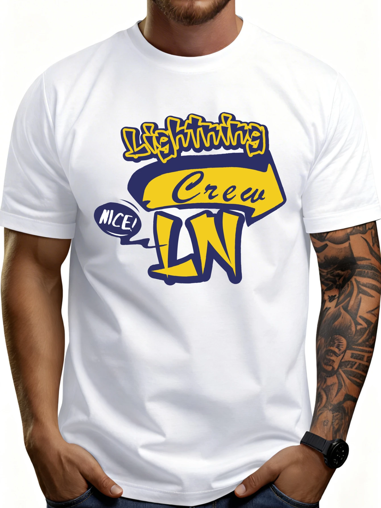 Men's Plain Graphic T-Shirt - Breathable, Soft, and Lightweight - Lightning Team Ni Ln - Retro Fun Graphic Casual Short-Sleeve Summer Top, a Great Gift for Him