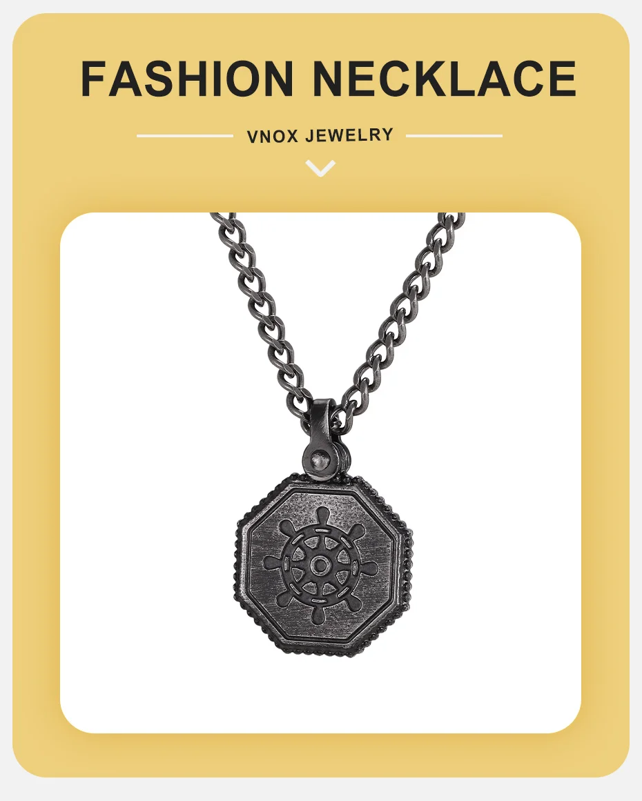 Vnox Retro Achteckiges Schiffsruder Anhänger Halskette für Männer, Edelstahl 60cm Gliederkette Vintage Geometrischer Amulett Schmuck Geschenk – Detail 1