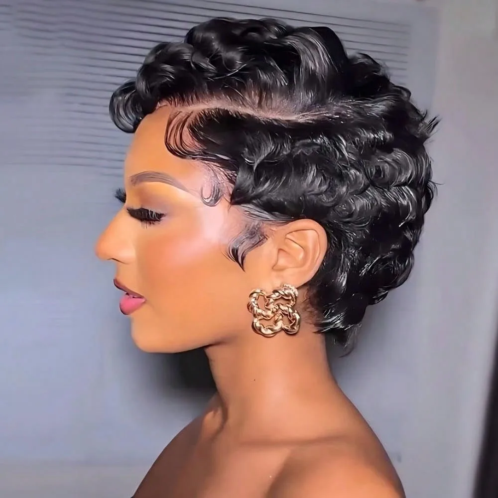 Short Pixie Cut Wigs Human Hair For Women- 6 Inch Short Curly Wave Wigs -250% Density Glueless Wigs With For Daily Use image 2