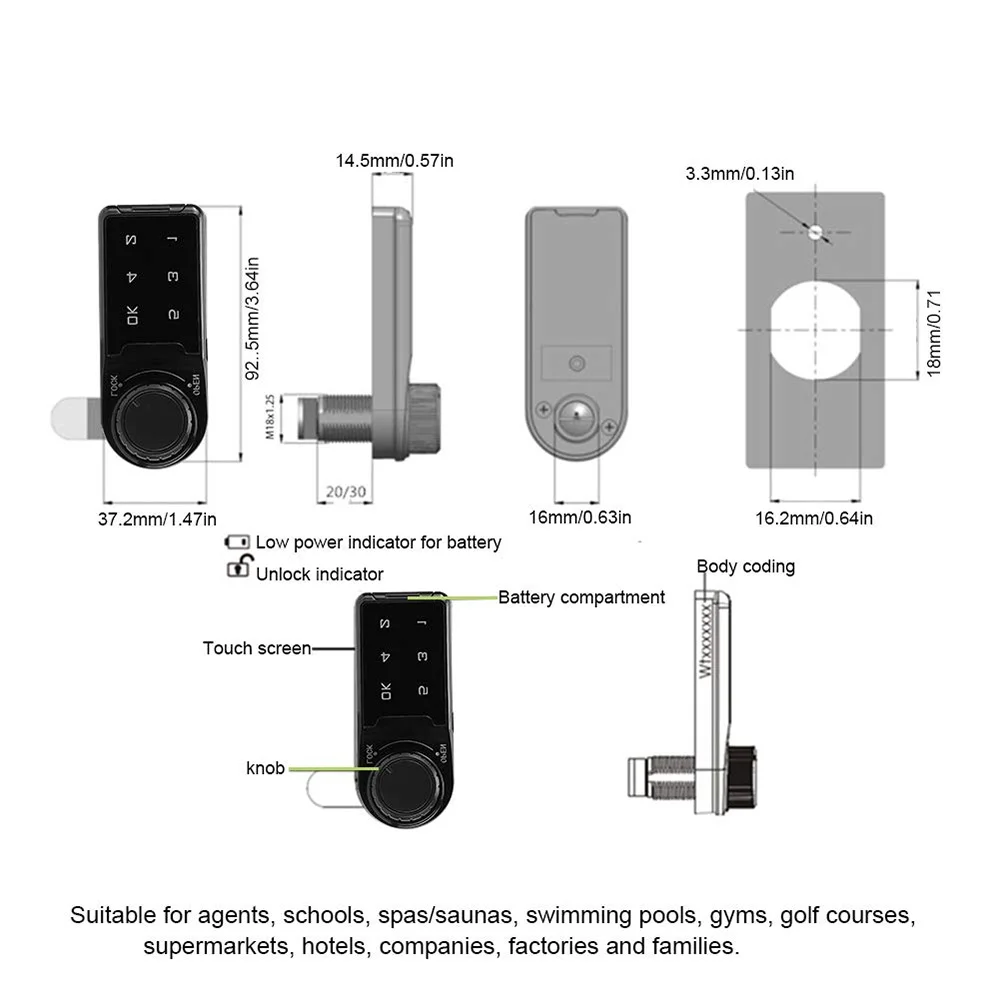 Electronic Code Security Lock Touch Digital Keypad Electronic Deadbolt Lock Password Key Access Lock Security Cabinet Coded Lock