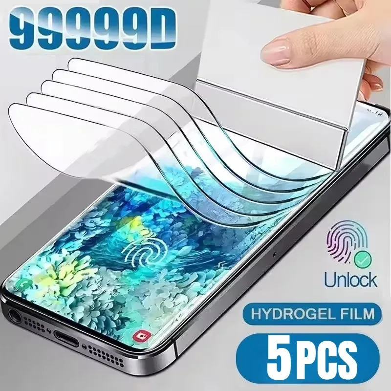 5 Peças de Película Hidrogel com Suporte para Desbloqueio por Impressão Digital para Samsung Galaxy S21 S22 S20 S23 S24 Ultra S25 S26 Plus FE Protetor de Tela