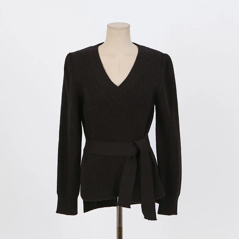 2023 Autumn and Winter New Lace Knitted Sweater Ladies Solid Color Fashion Long-sleeved Split Sweater Women Pullover Women