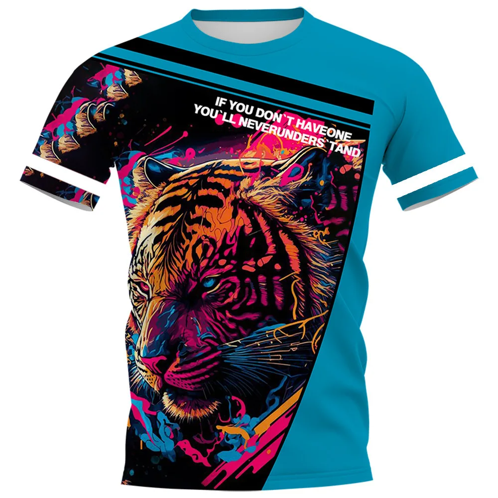 

2025 trendy and quirky casual 3D digital printed tiger pattern loose round neck short sleeved casual T-shirt for men