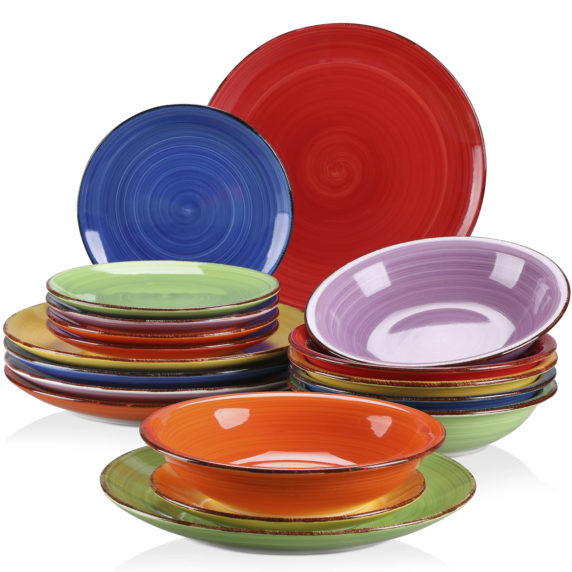Image of vancasso Mix-Color 18/36-teiliges Geschirrset mit 6 Speiseteller, Suppenteller, Dessertteller, Steingut für 12 Personen