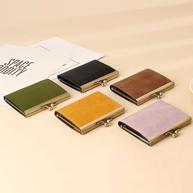 2022 Genuine Leather Vintage Oil Wax Women Men Wallets Female Coin Money Purse Bag Hasp Clutch Organ ID Credit Card Holder Clip