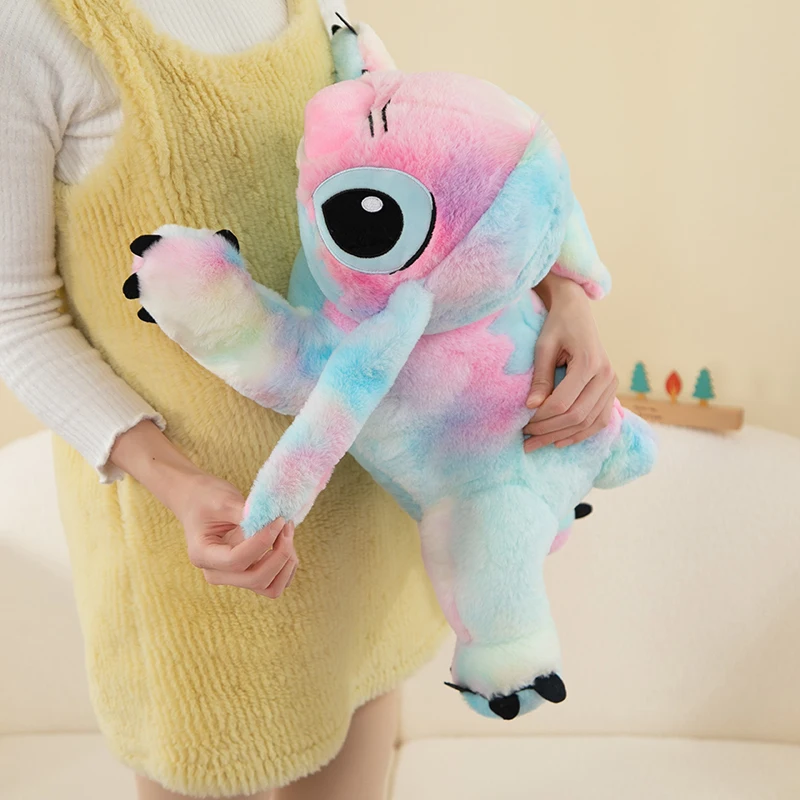 2024new Disney Colorful Tie Dyed Stitch Rabbit Plush Puppet Stitch Star Baby Cartoon Pillow Children's Toys Decoration Room Gift