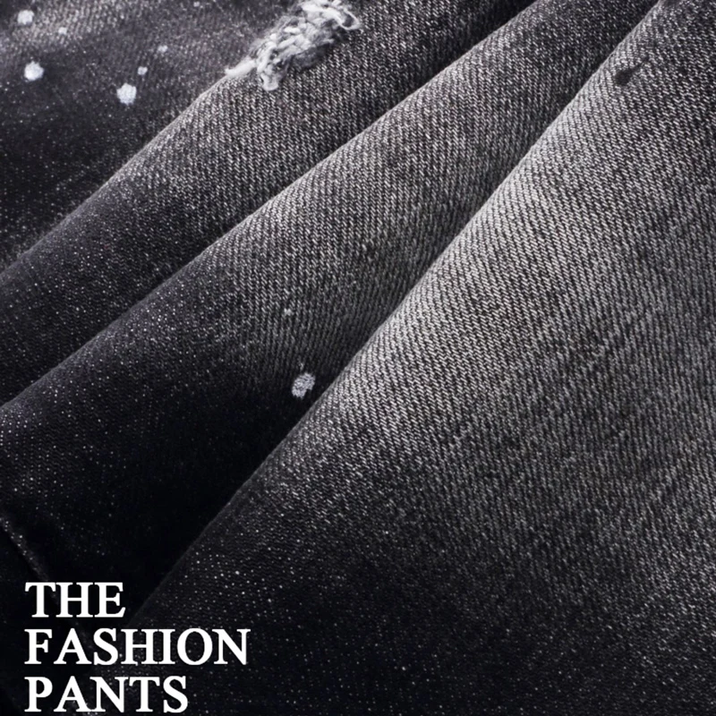 الشارع مصمم الأزياء الرجال الجينز عالية الجودة الرجعية أسود رمادي تمتد رسمت ممزق الجينز الرجال Y2K العلامة التجارية خمر الدنيم السراويل #5