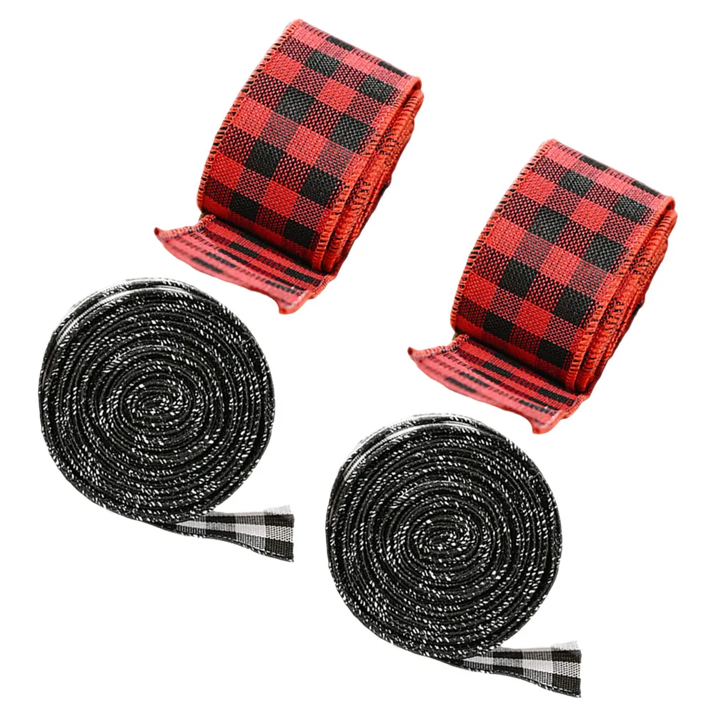 

4 Pcs Ribbon Christmas Decoration Hair Accessories Plaid Wired Flash Holiday Festive Supplies Bride