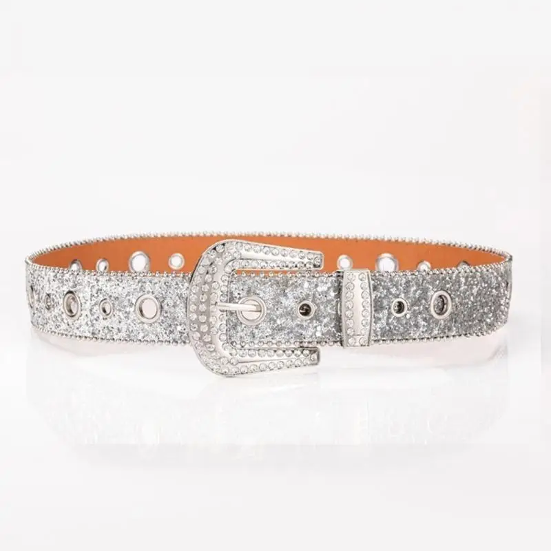 

A52E Shinning Buckle Belt Woman Man Teens Locomotive Belt for Jeans Skirt